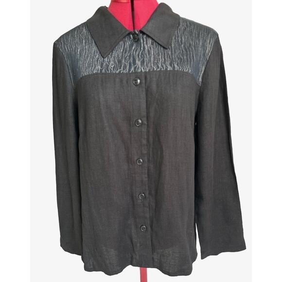Carole Little Vintage Women’s Size 10 100% Linen Black Artsy But Up Shirt Jacket - Picture 1 of 6